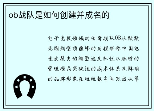 ob战队是如何创建并成名的