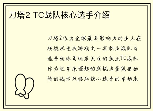刀塔2 TC战队核心选手介绍